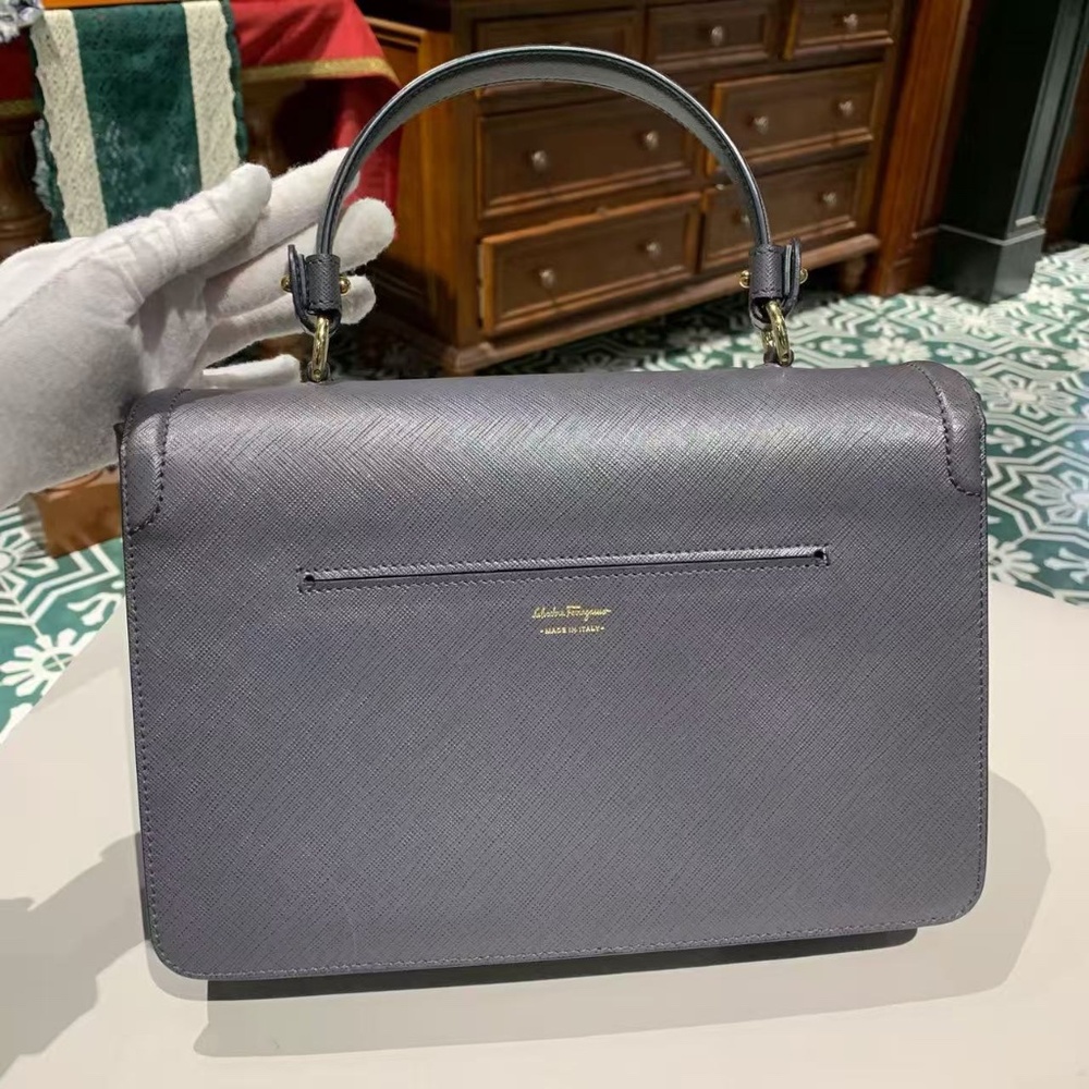 N16 Slightly Used Salvatore Ferragamo Grey Handbag Small - Picture 3 of 16